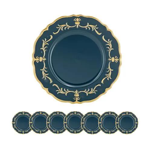 Plastic Charger Plate (Set of 8) - Blue / Gold / Polypropylene by HouseOfZazla