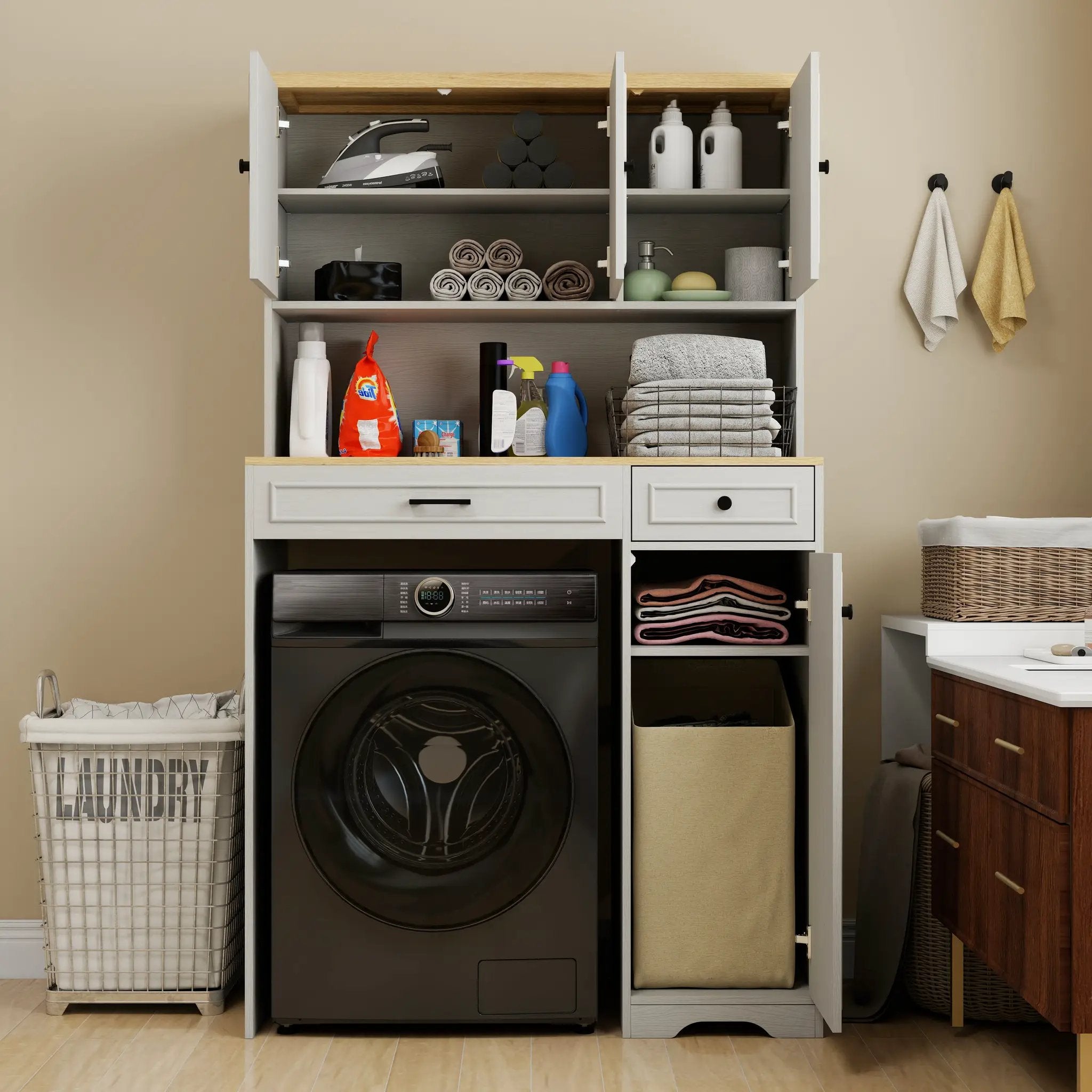 Over The Washer, Dryer And Robot Vacuum Storage Cabinet - Antique by HouseOfZazla