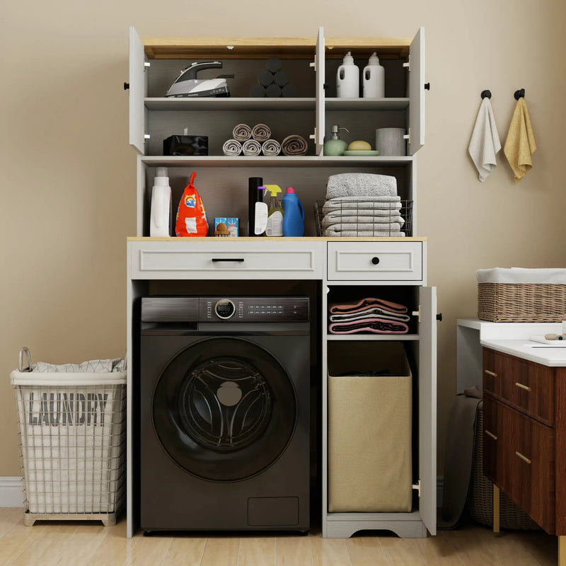 Over The Washer, Dryer And Robot Vacuum Storage Cabinet - Antique by HouseOfZazla