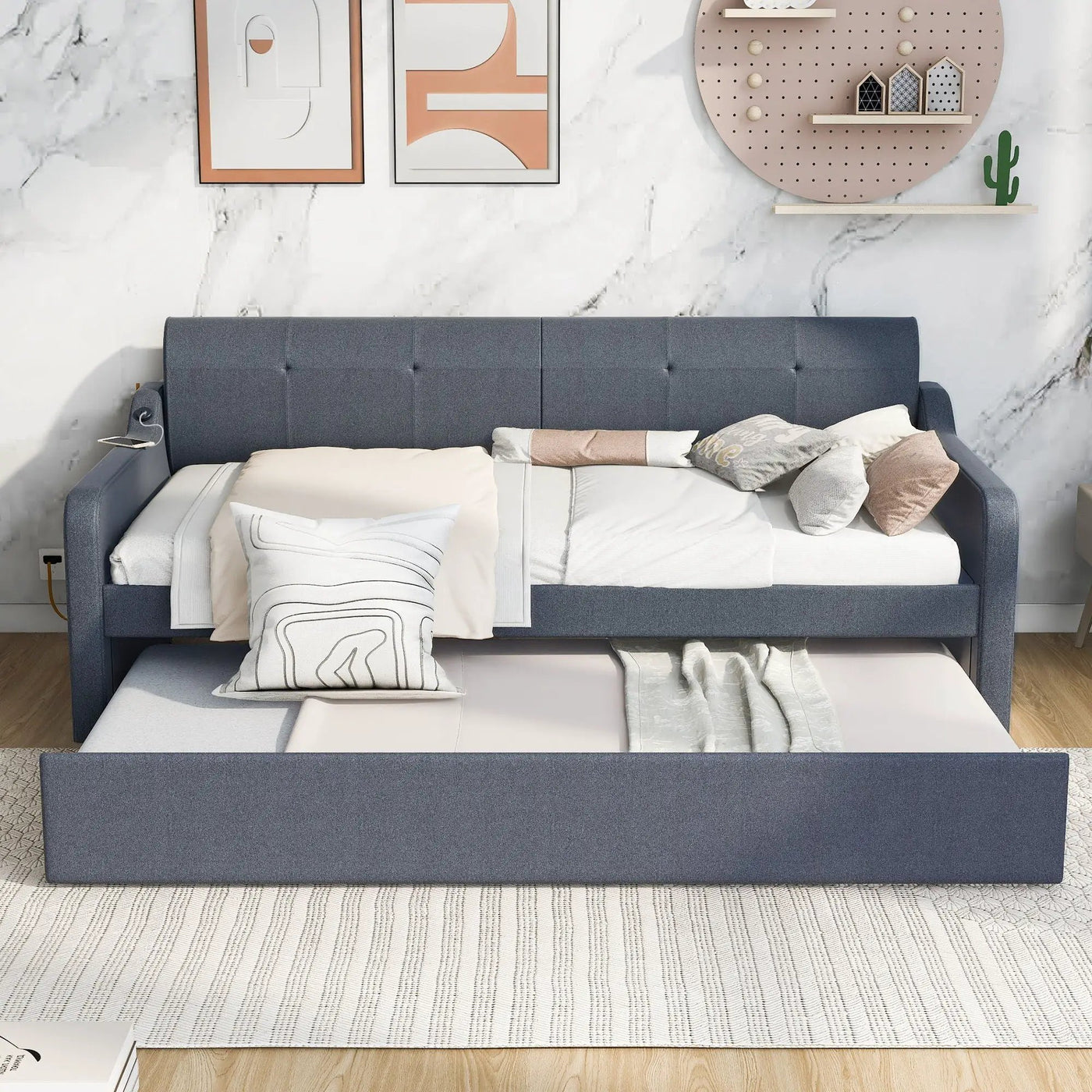 Upholstered Daybed With Trundle And USB Charging by HouseOfZazla