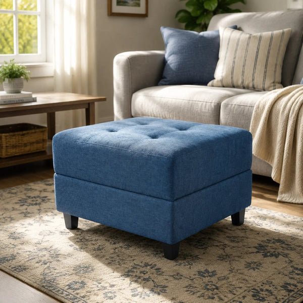 Navy Tufted Ottoman, photo 2 of 10