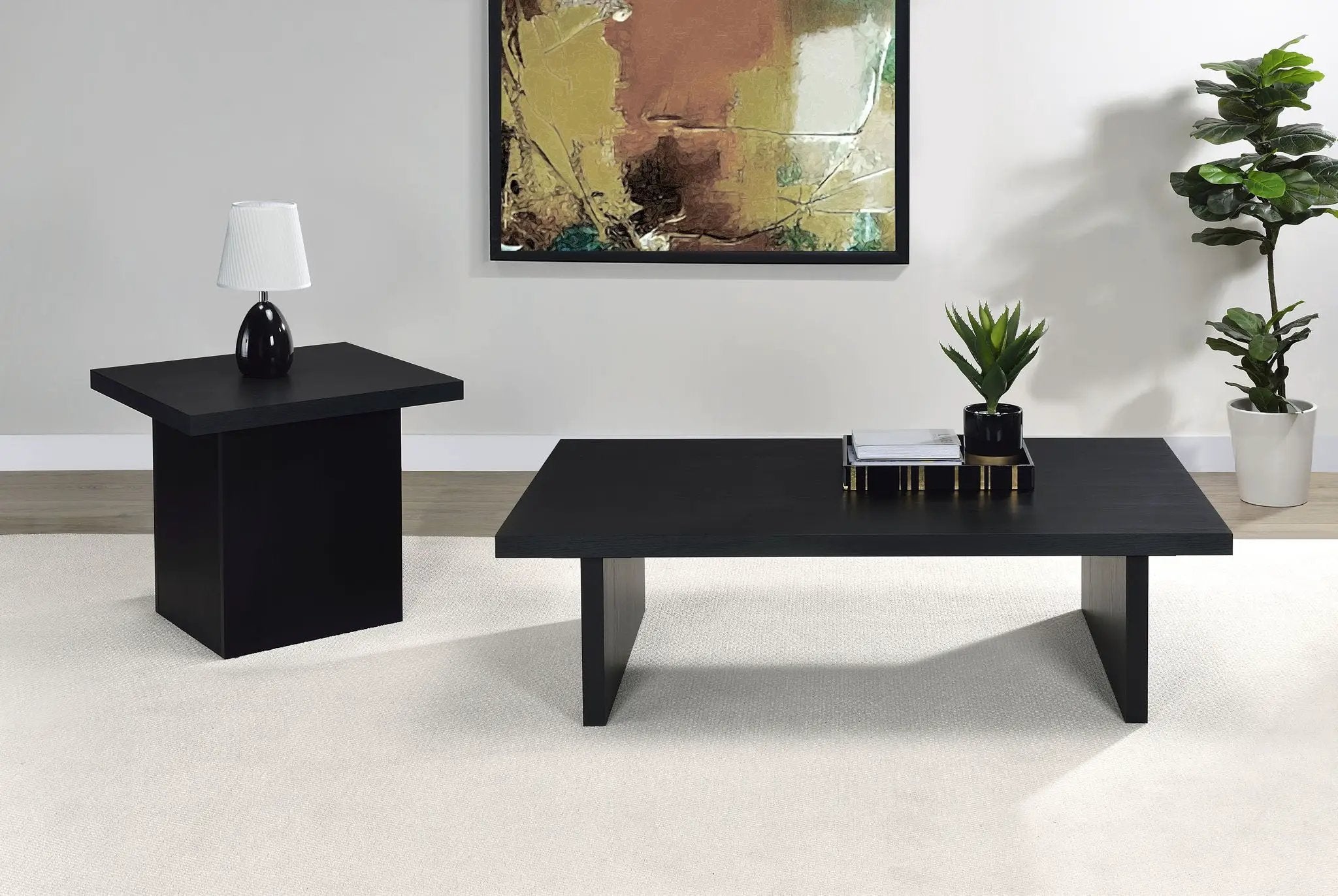 Max 2-piece Rectangular Coffee and End Table Set Black by Unique Piece Furniture
