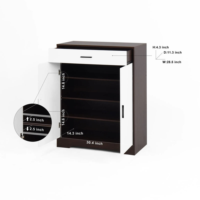 Freestanding Wooden Shoe Cabinet, 4 Tier Organizer With Drawer by HouseOfZazla