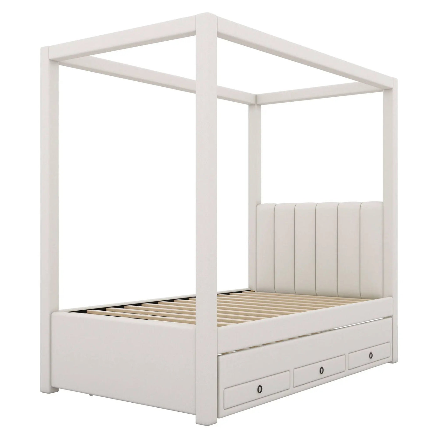 Upholstery Canopy Platform Bed With Trundle And Three Storage Drawers by Unique Piece Furniture