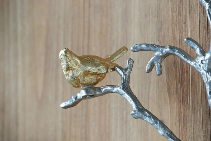 Metal Branch Wall Sculptures With Bird Accents (Set of 2) - Silver Multi by HouseOfZazla