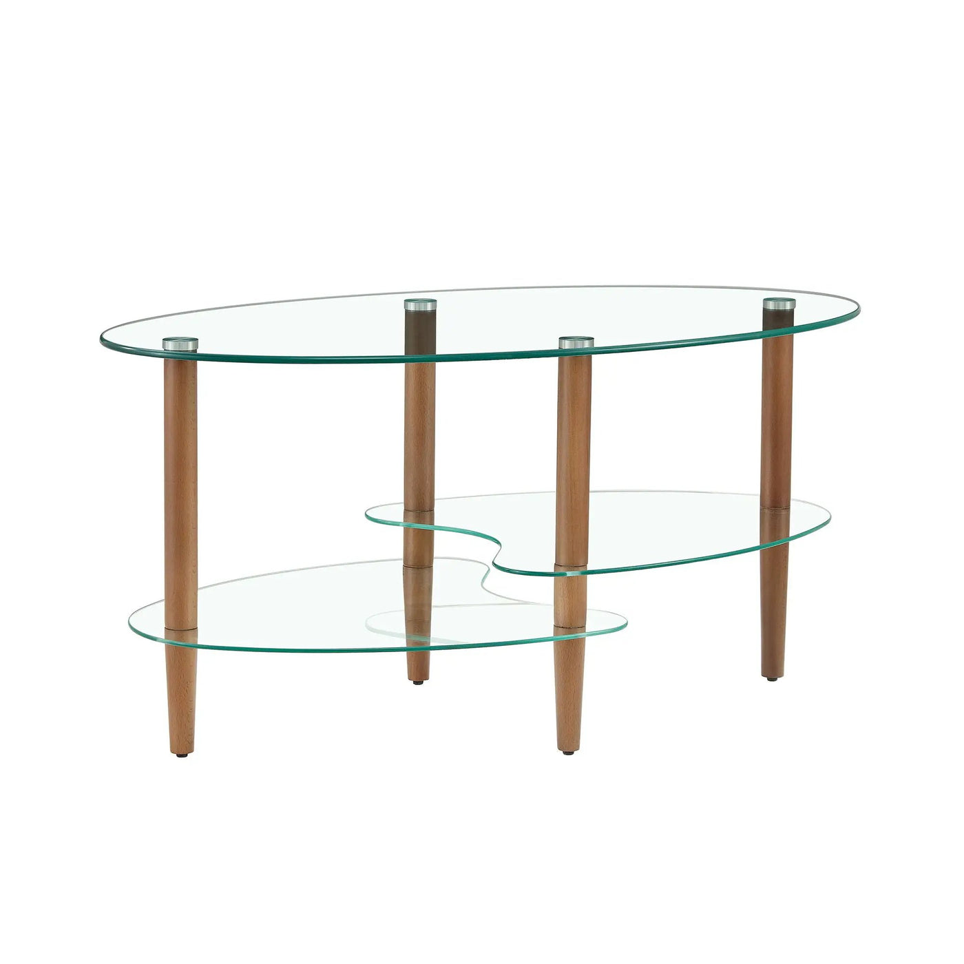 Transparent Oval Glass Coffee Table, Modern Table In Living Room Oak Wood Leg Tea Table 3-Layer Glass Table by HouseOfZazla