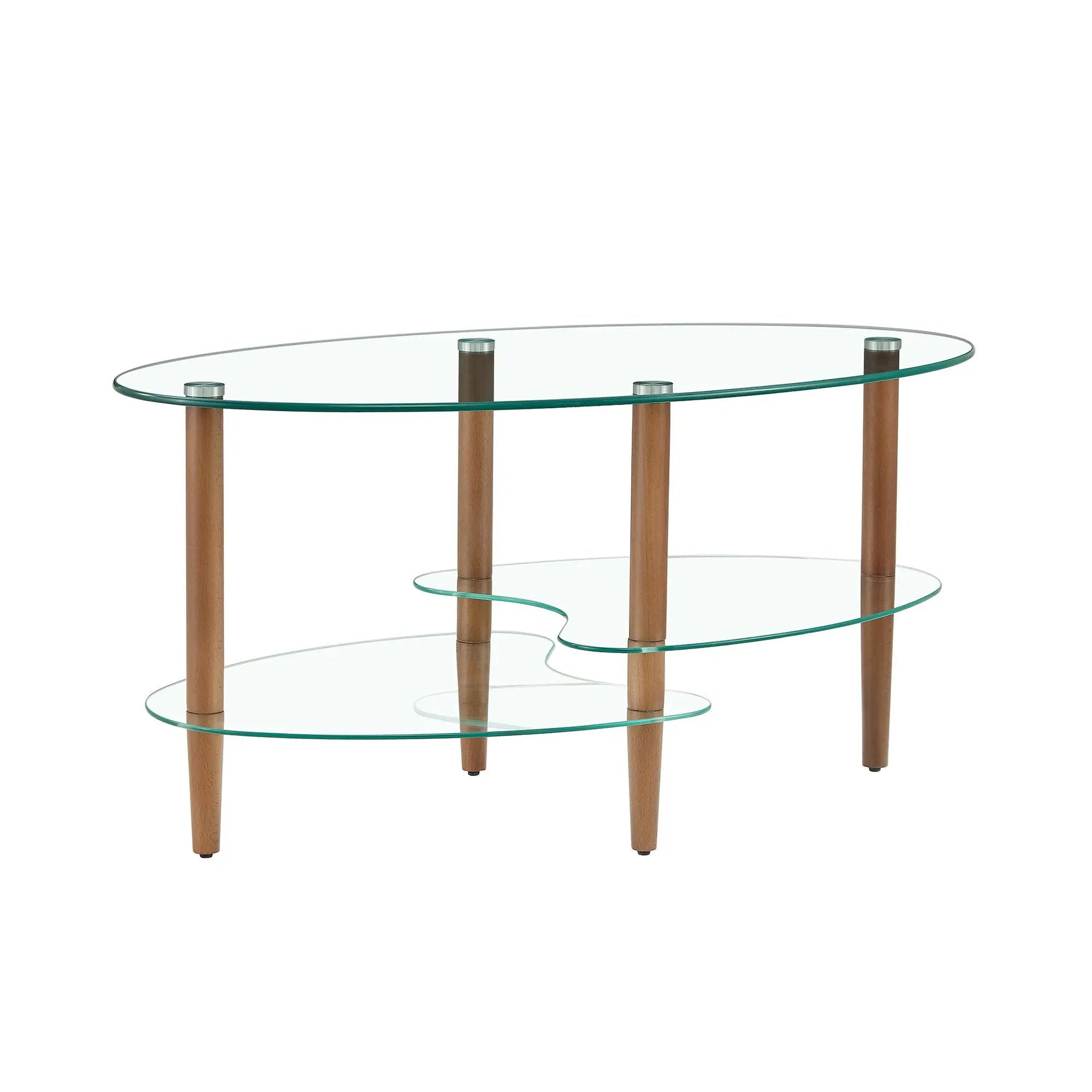 Transparent Oval Glass Coffee Table, Modern Table In Living Room Oak Wood Leg Tea Table 3-Layer Glass Table by HouseOfZazla