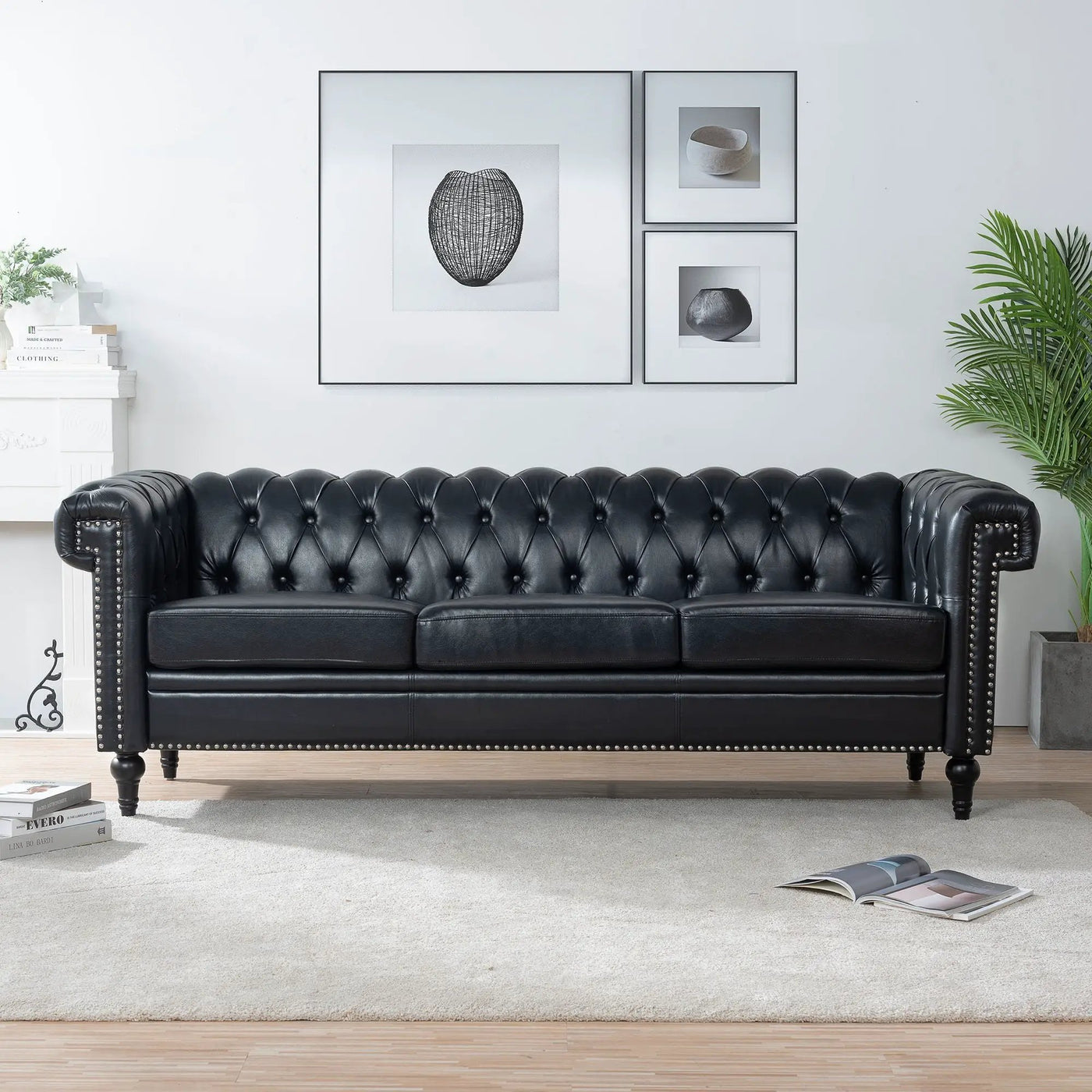 Traditional Square Arm Removable Cushion 3 Seater Sofa by HouseOfZazla