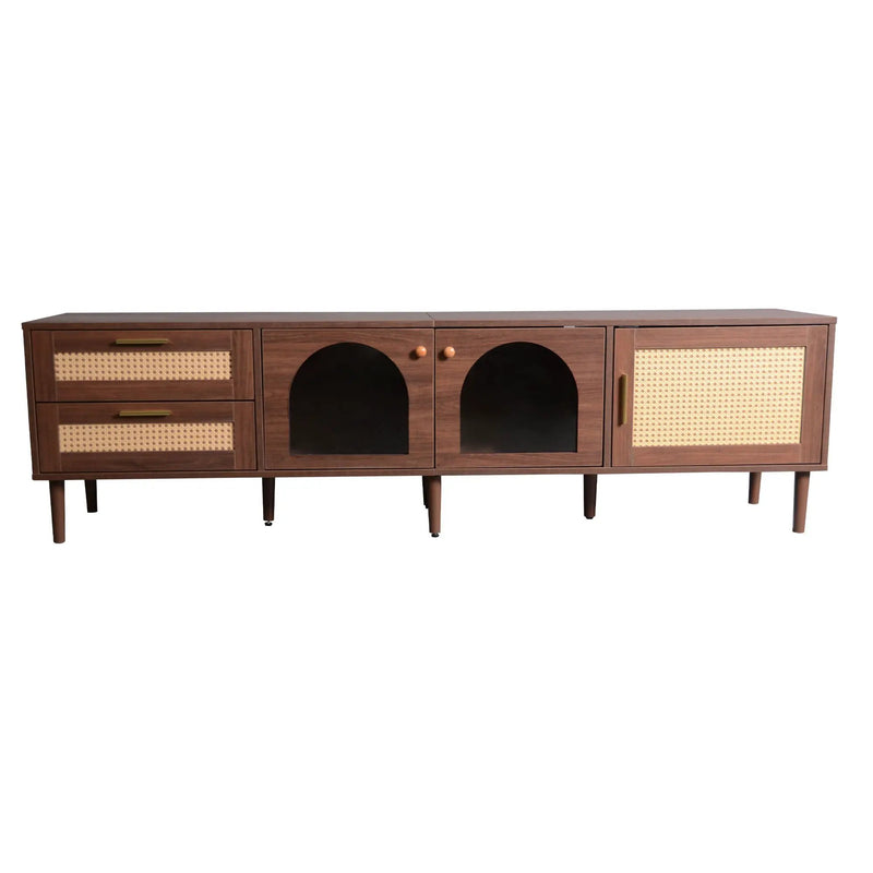 TV Stand With 3 Cabinets & 2 Drawers, LED Light Media Console For TVs Up To 80" - Dark Brown by HouseOfZazla