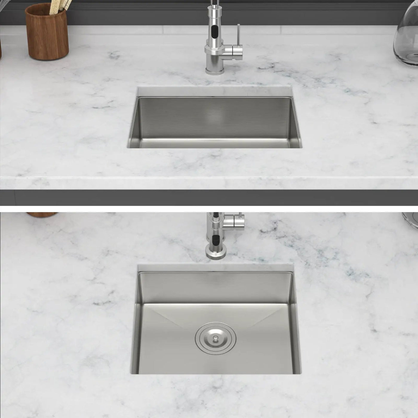 Modern Undermount Stainless Steel Kitchen Sink 16 Gauge, Deep Single Bowl by HouseOfZazla