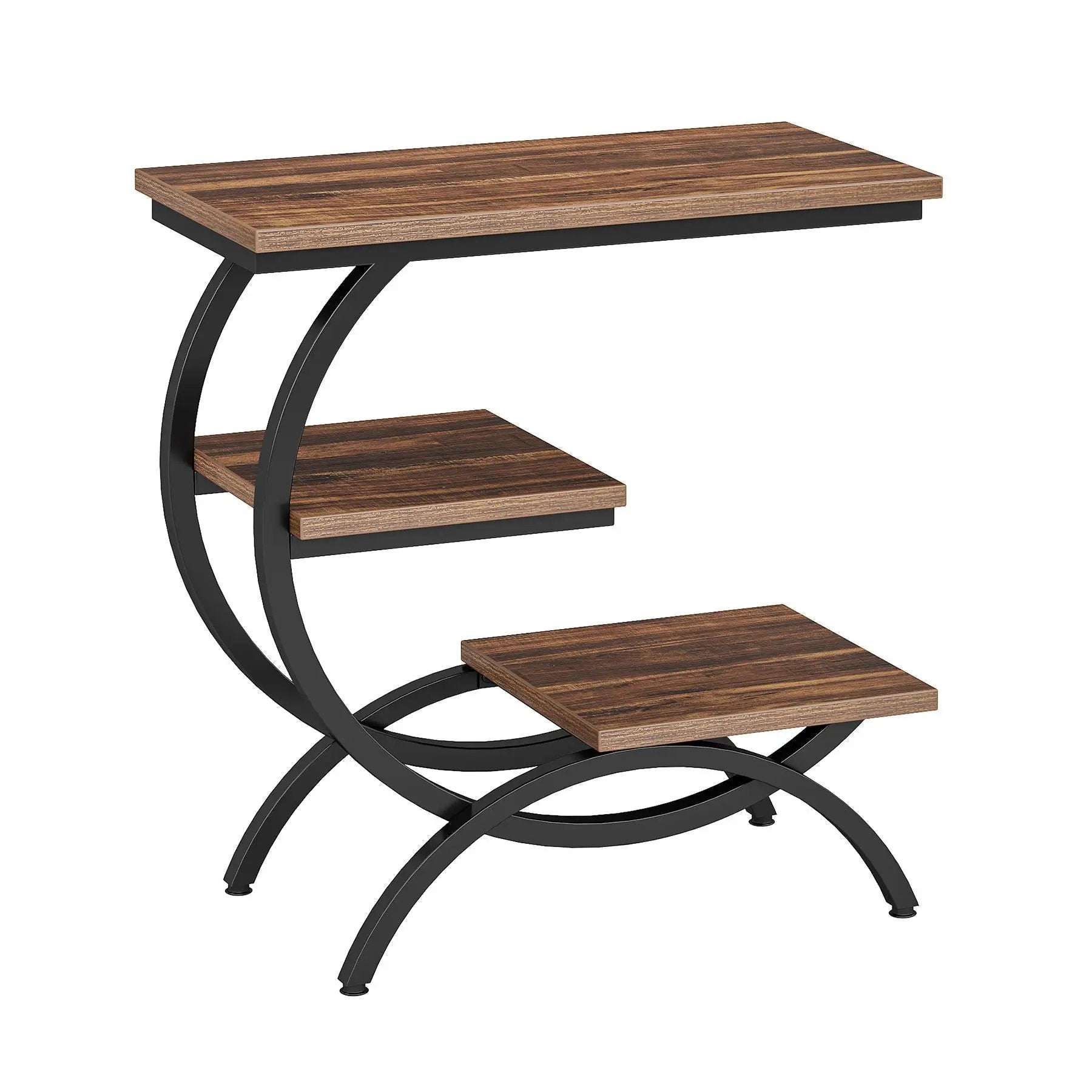 C-Shaped 3 Tier Side Table - Rustic Brown by HouseOfZazla