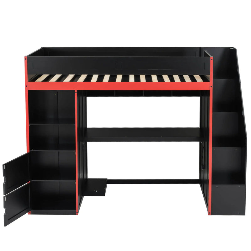 Gaming Loft Bed With Desk And Storage, LED Lights by HouseOfZazla