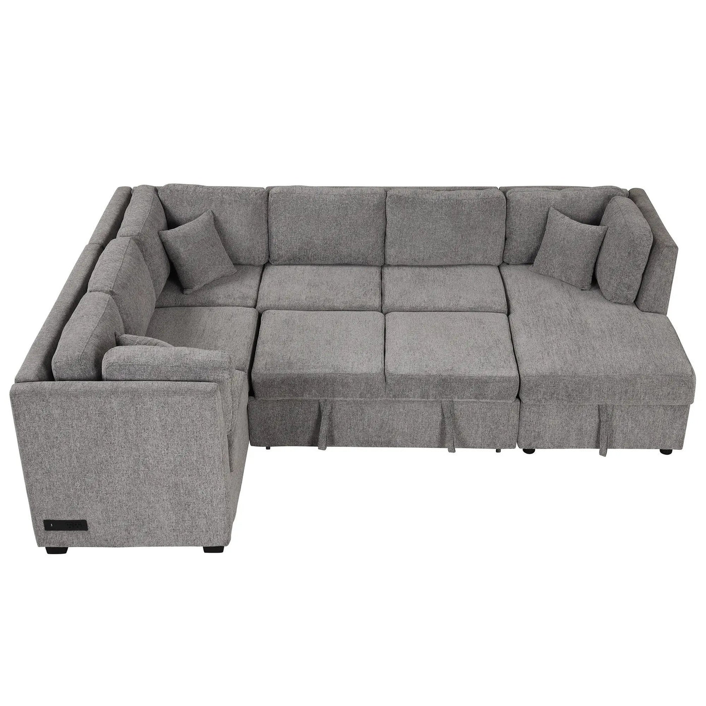 U-Shaped Sectional Sofa Pull Out Sofa Bed With Two USB Ports, Two Power Sockets, Three Back Pillows And A Storage Chaise For Living Room by HouseOfZazla