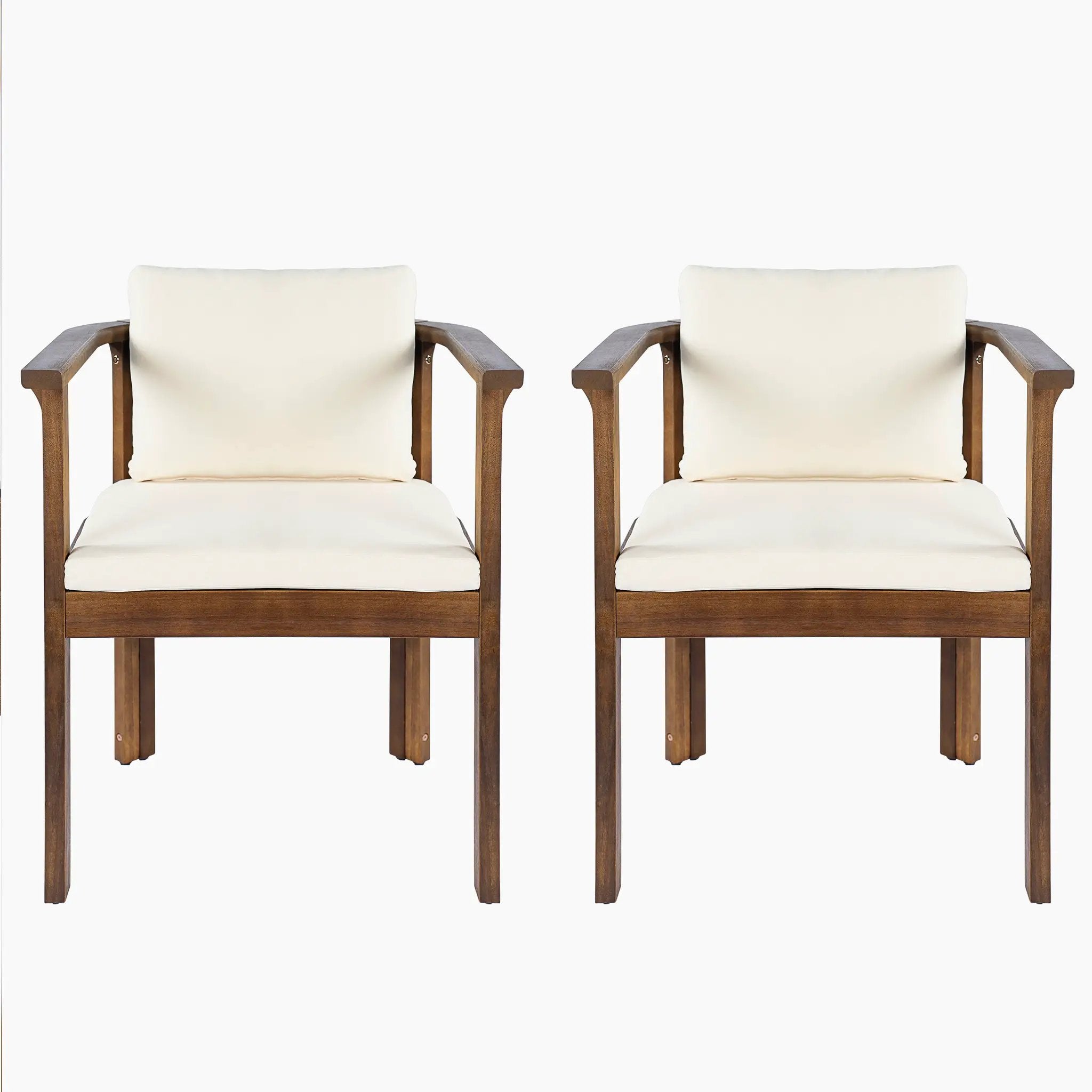 Outdoor Dining Chair Set of 2 with Curved Acacia Wood Arms by HouseOfZazla