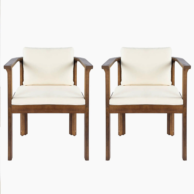 Outdoor Dining Chair Set of 2 with Curved Acacia Wood Arms by HouseOfZazla