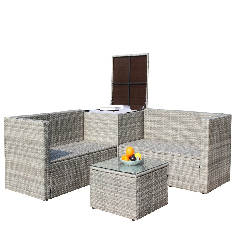 4 Piece Patio Sectional Wicker Rattan Outdoor Furniture Sofa Set with Storage Box Grey by HouseOfZazla