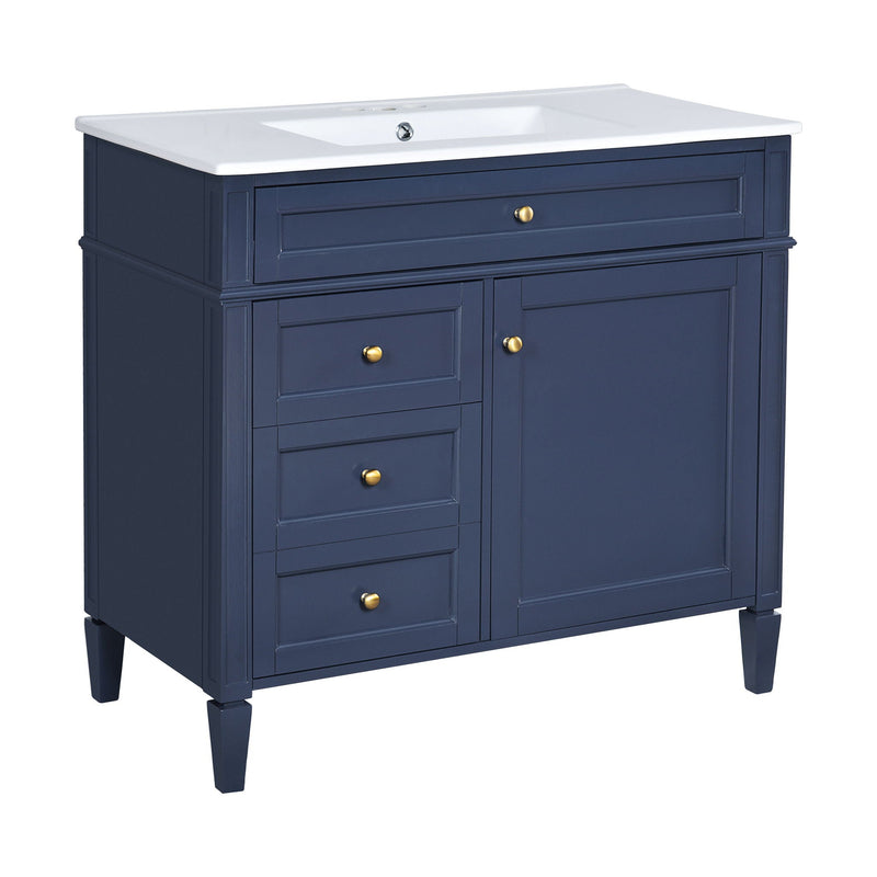 Blue Bathroom Vanity with Top Sink and Ample Storage - 36" Wide