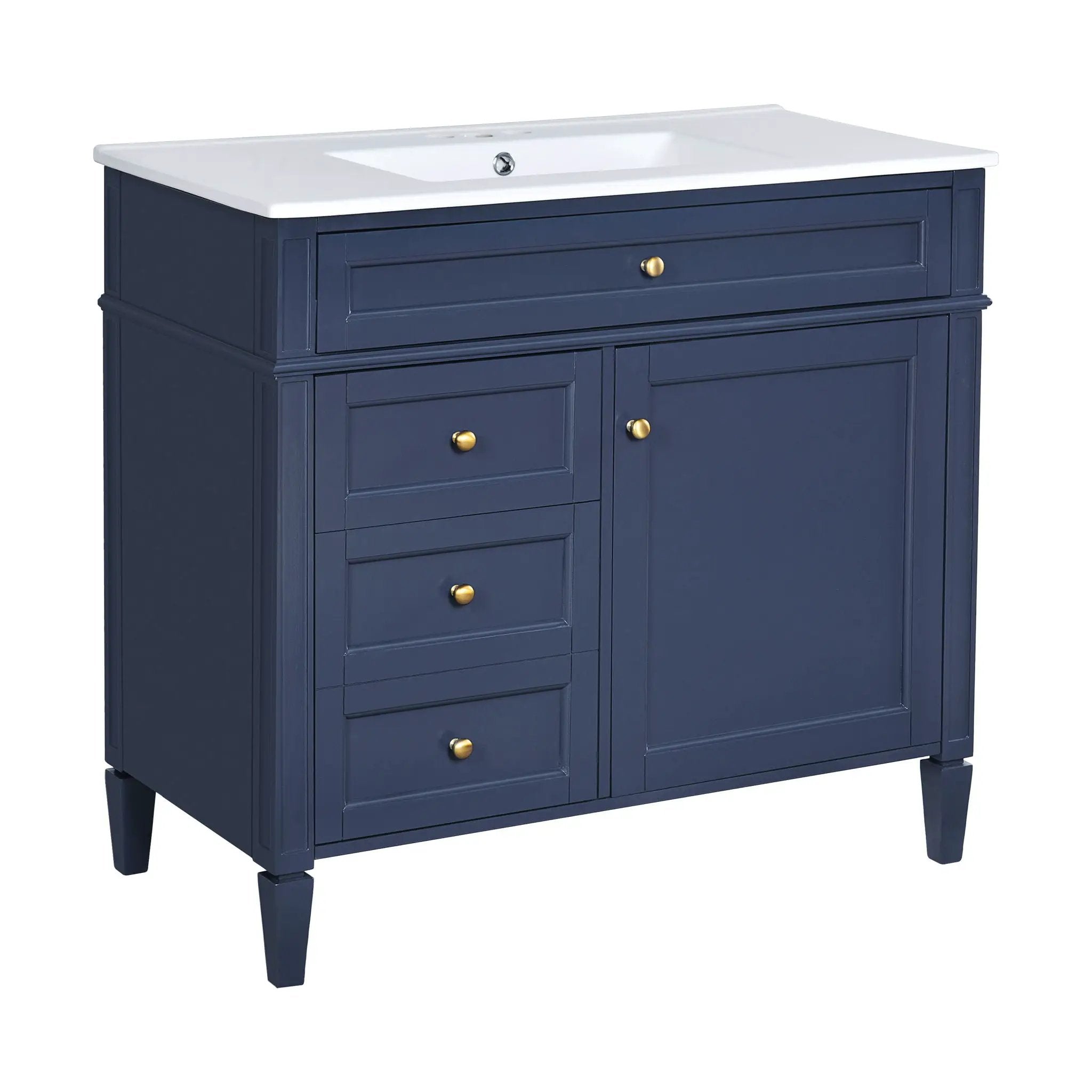 Bathroom Vanity With Top Sink, Modern Bathroom Storage Cabinet, 2 Drawers And A Tip-Out Drawer, Single Sink Bathroom Vanity - Blue by HouseOfZazla