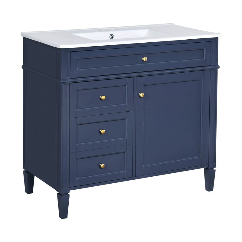 Bathroom Vanity With Top Sink, Modern Bathroom Storage Cabinet, 2 Drawers And A Tip-Out Drawer, Single Sink Bathroom Vanity - Blue by HouseOfZazla