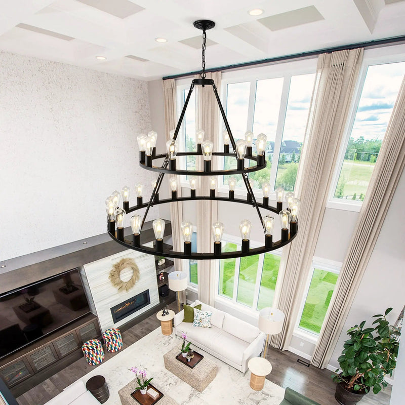 52 Inch Black Wagon Wheel Chandelier, 36-Lights by HouseOfZazla