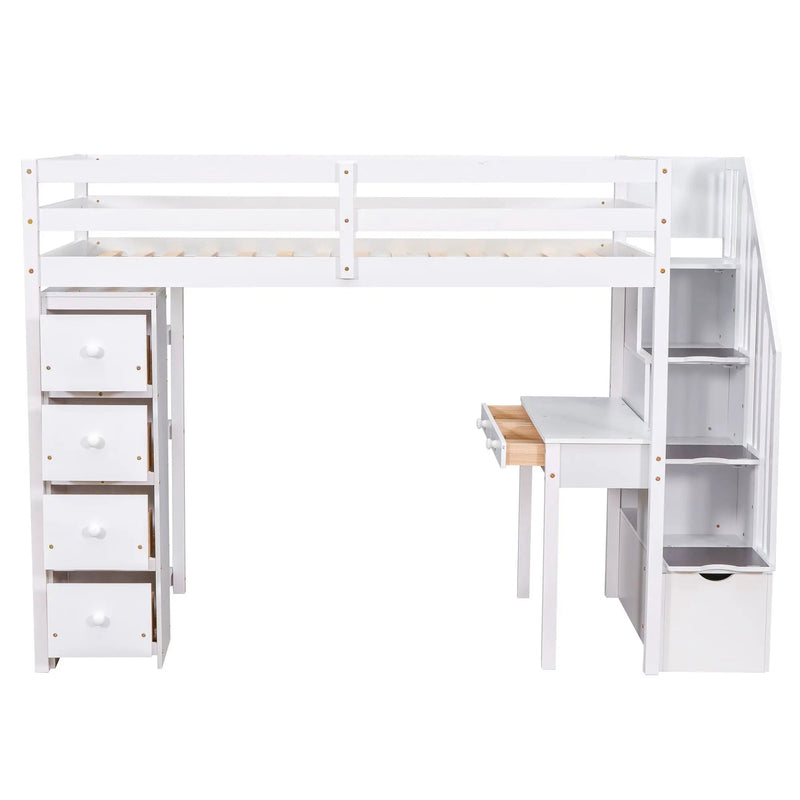 Loft Bed With Storage Drawers, Desk And Stairs With Shelves by Unique Piece Furniture