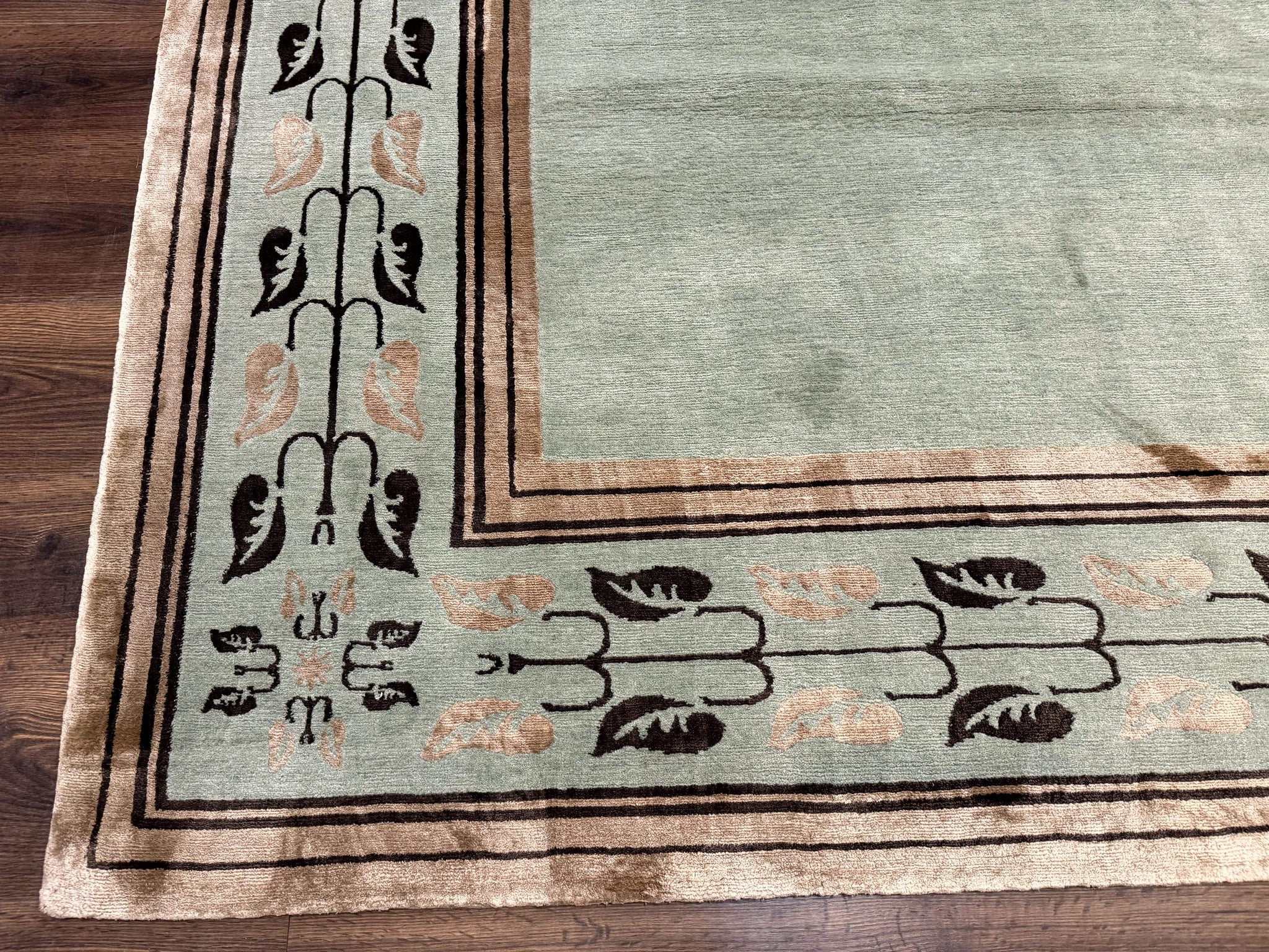 Palace Size Nepali Rug 9x18, Open Field, Light Mint Green, Wool Hand Knotted, Modern Contemporary by Jewel Rugs