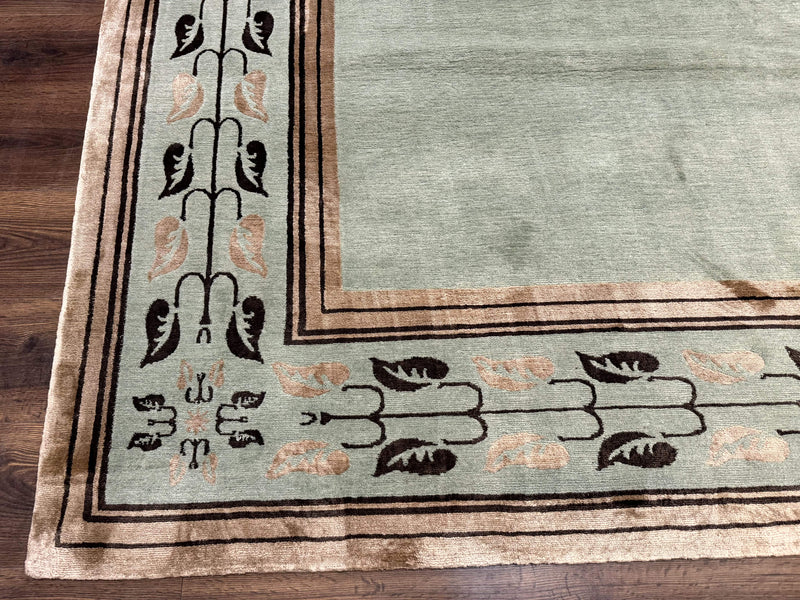 Palace Size Nepali Rug 9x18, Open Field, Light Mint Green, Wool Hand Knotted, Modern Contemporary by Jewel Rugs