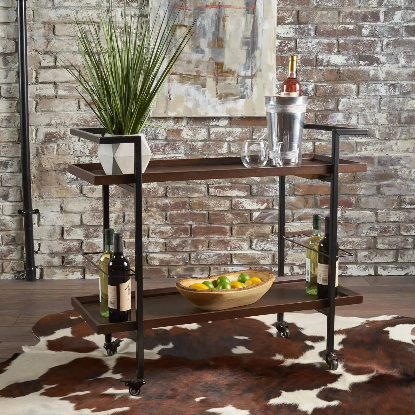 Modern Industrial Bar Cart With Shelving and Casters by HouseOfZazla