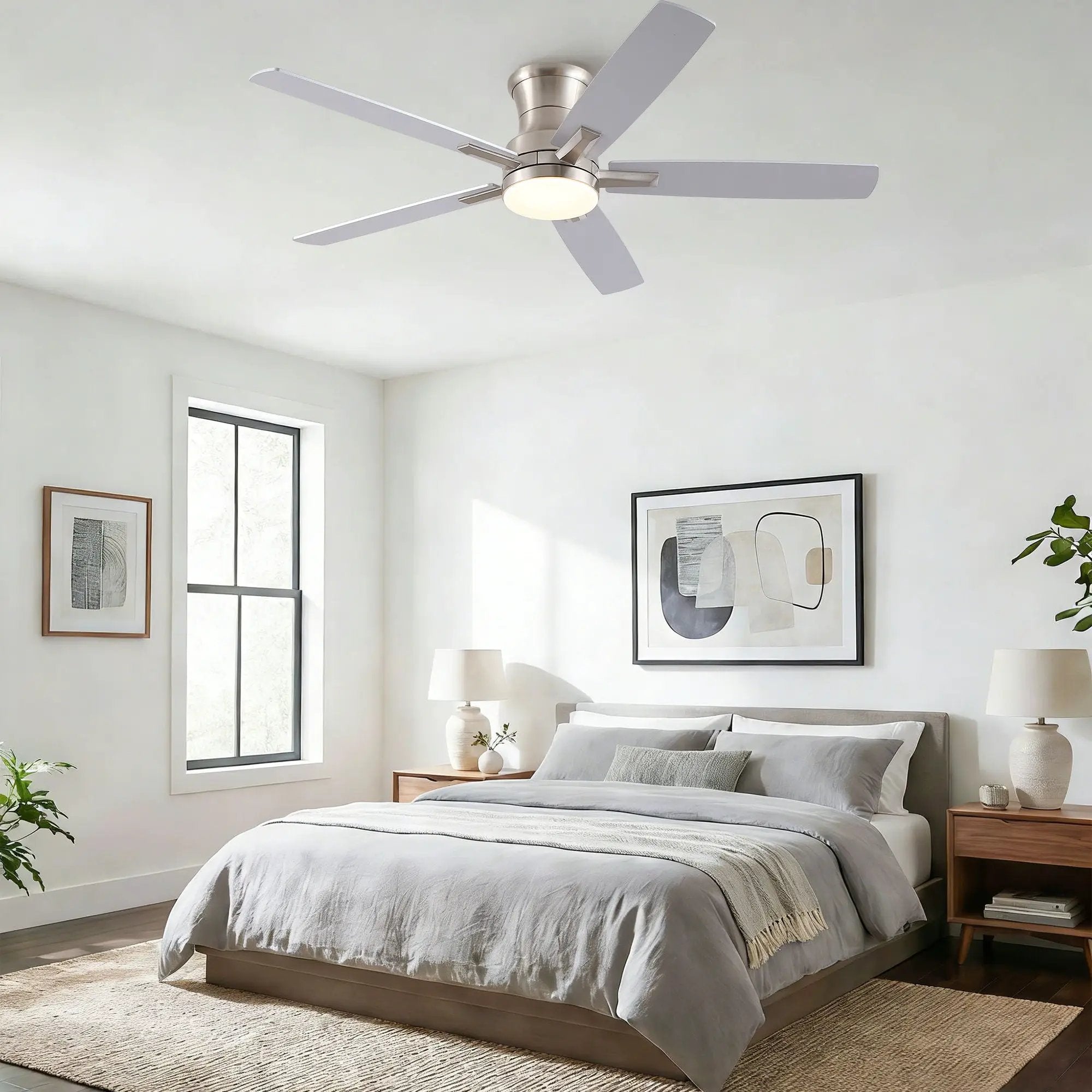 Mordern Flush Mount Ceiling Fan With Light And Remote Control by HouseOfZazla