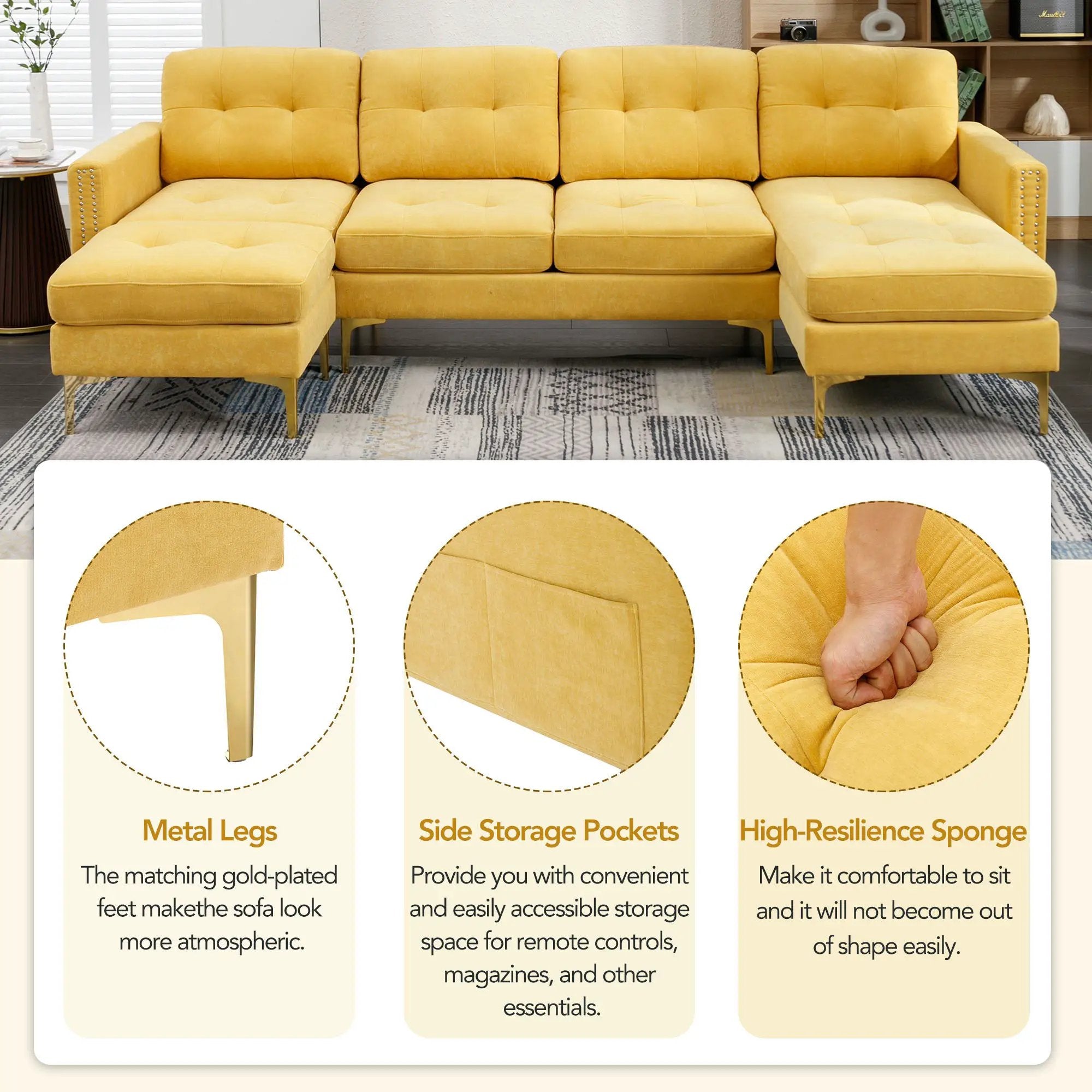 Modern L - Shape Convertible Sectional Sofa With Movable Ottoman by HouseOfZazla