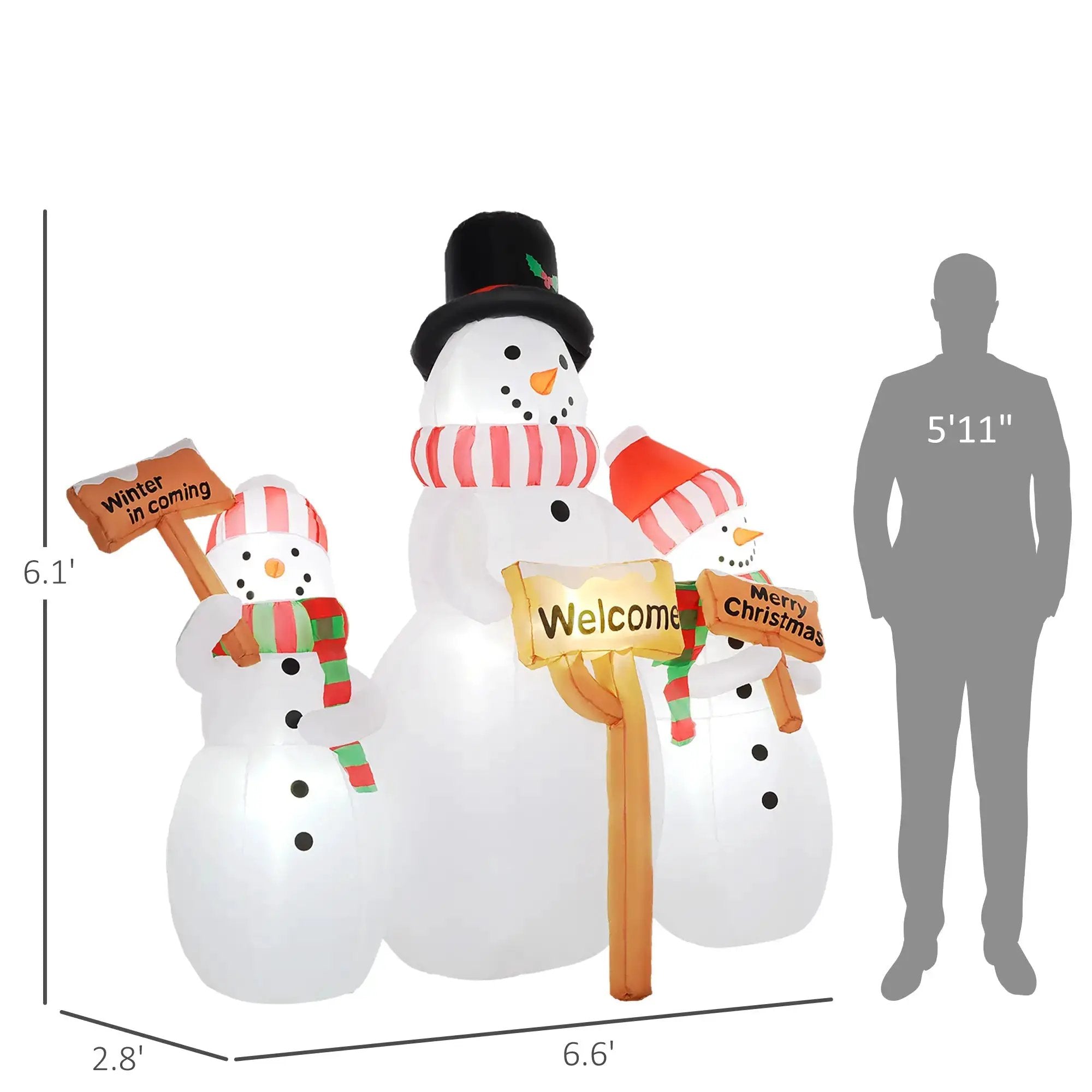 6.1' Inflatable Outdoor Christmas Display - Three Snowmen by HouseOfZazla