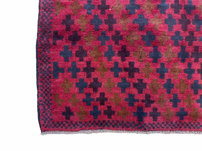 2' 10" X 4'8" Vintage Handmade Tribal Wool Rug Balouchi Rug Afghan Rug Red Beige by Jewel Rugs