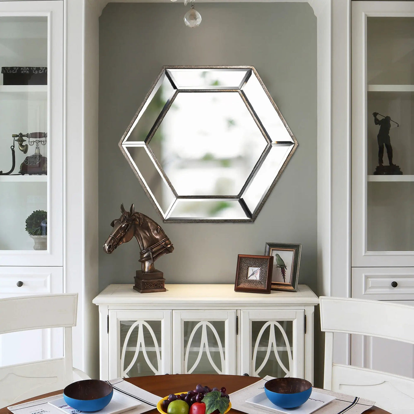 Hexagon Wall Mirror With Contemporary Glass Design, Home Decor Accent Mirror For Living Room, Entryway, Bedroom by HouseOfZazla