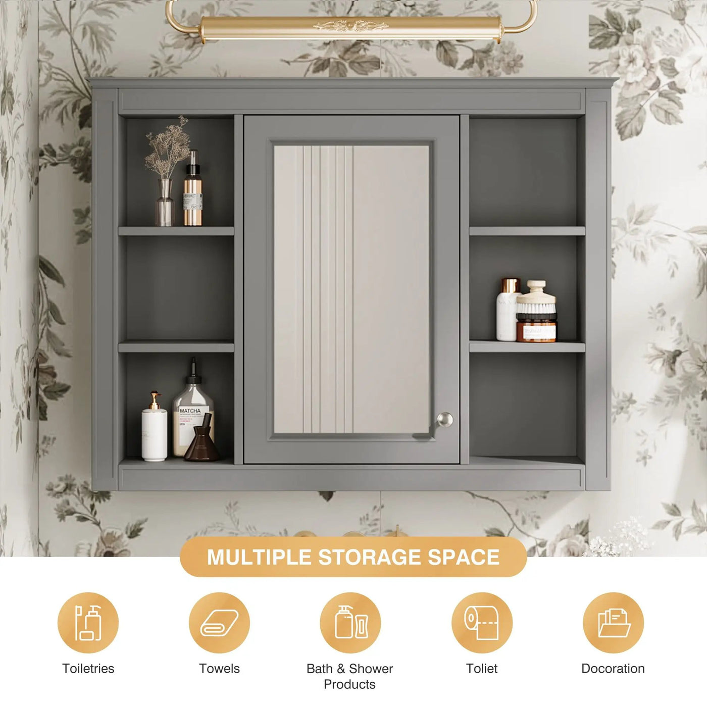Wall Mounted Medicine Cabinet With Mirror, Storage Cabinet Featuring 6 Open Shelves And Adjustable Interior by HouseOfZazla