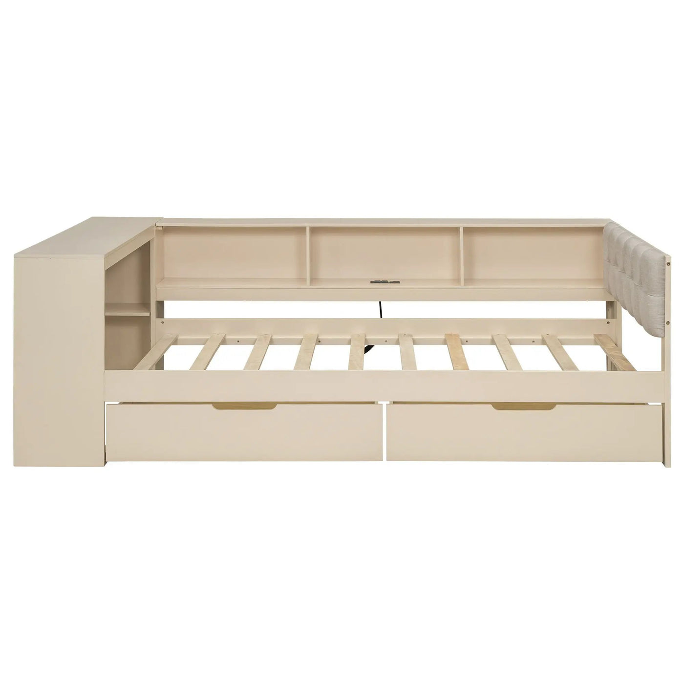 Upholstered Headboard Platform Bed With Storage Shelves, Drawers, Charging Station by HouseOfZazla