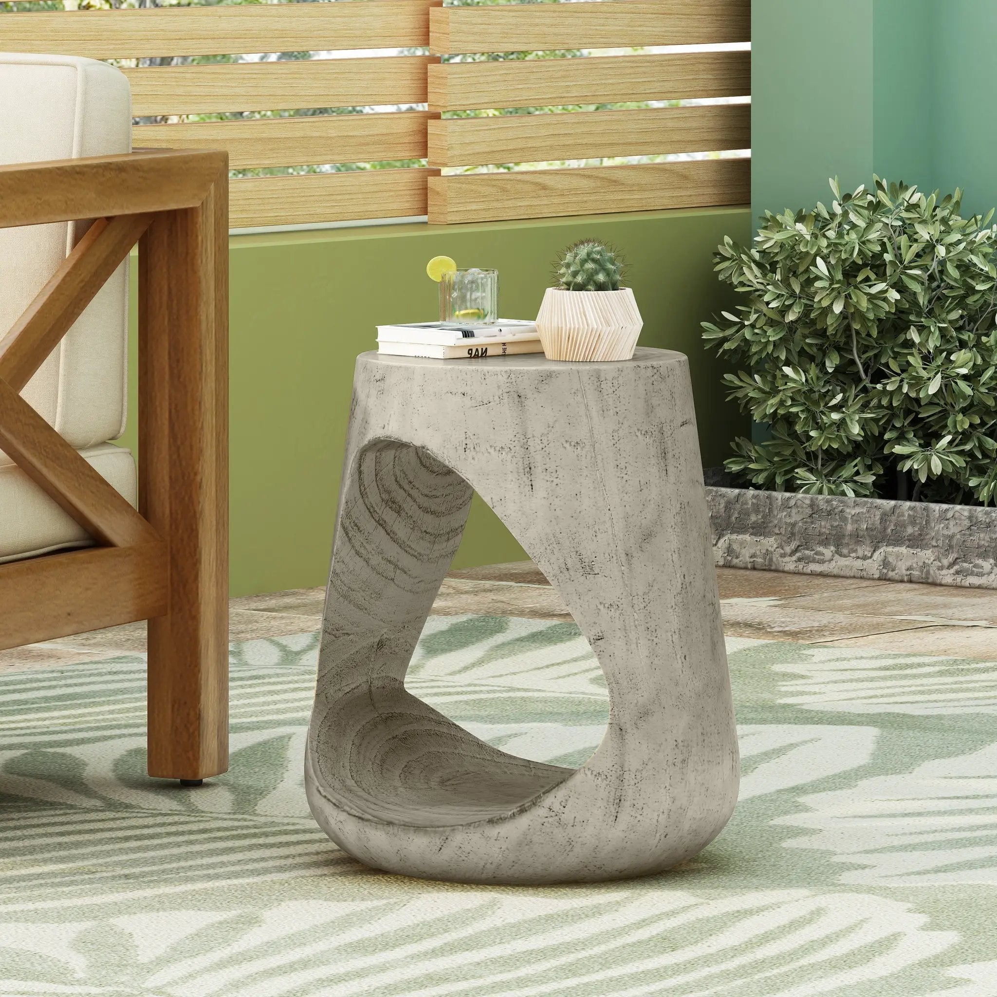 Hollow Side Table Wood-Like Texture Grey by HouseOfZazla