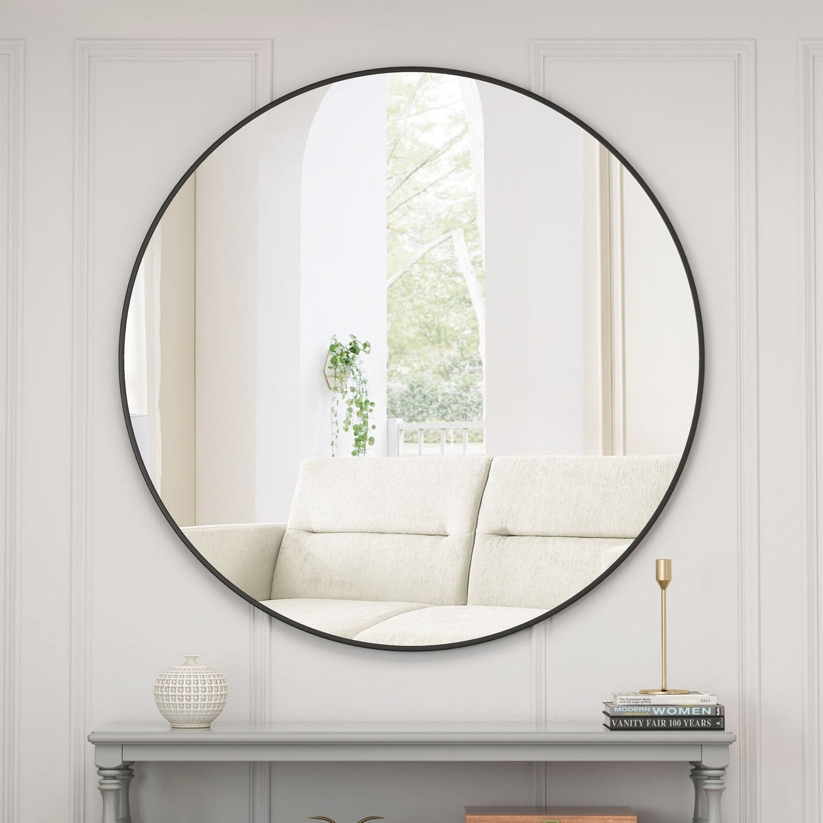 Metal Framed Circular Wall Mirror with Modern Design - Black or Gold, photo 19 of 40