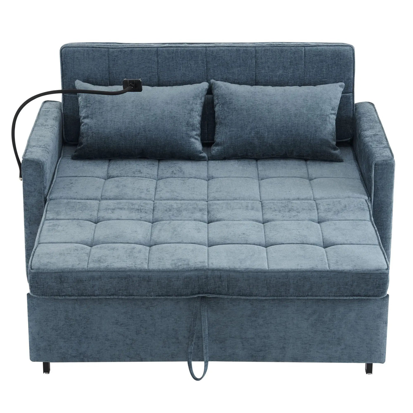 Pull-Out Sleeper Sofa With Reversible Backrest Cushion, Side Pockets, 2 USB Ports And A Phone Holder For Living Room by HouseOfZazla