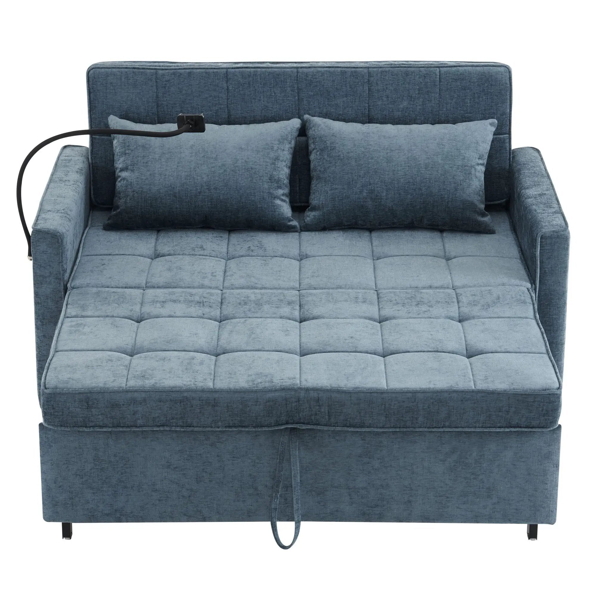 Pull-Out Sleeper Sofa With Reversible Backrest Cushion, Side Pockets, 2 USB Ports And A Phone Holder For Living Room by HouseOfZazla