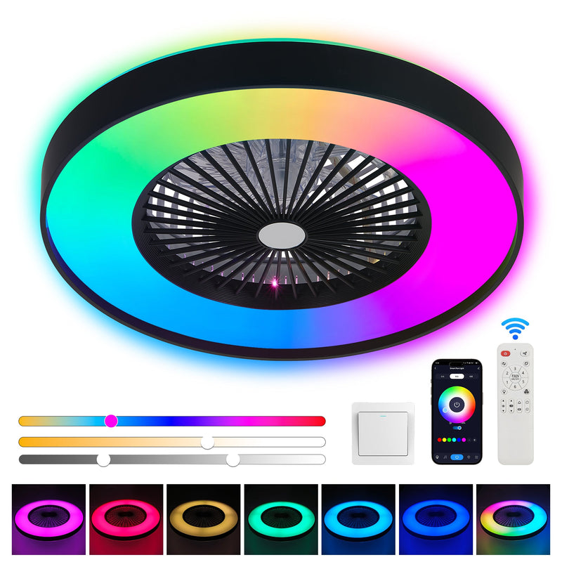 23-Inch Black and White Ceiling Fan Light with LED RGB by HouseOfZazla