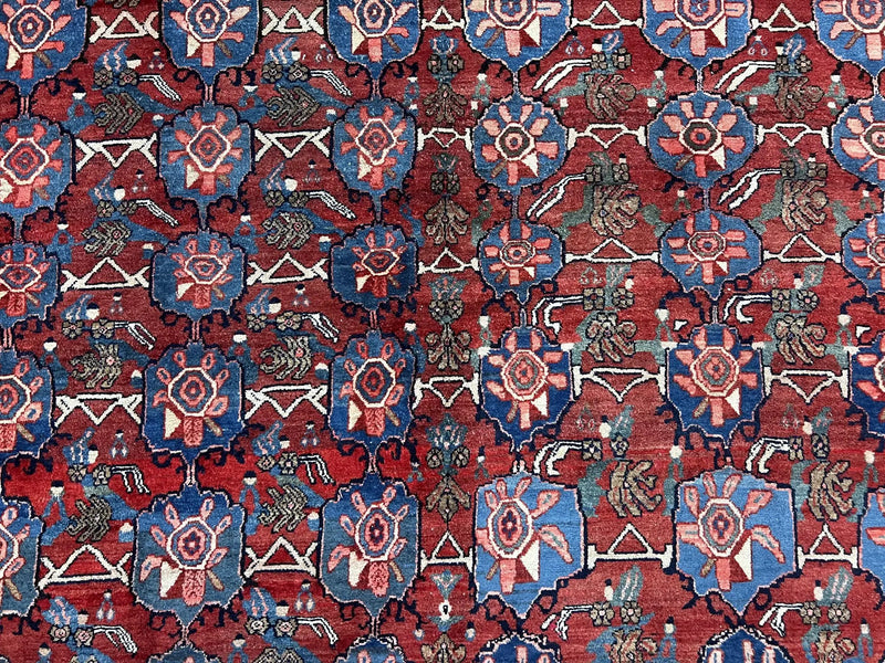 Antique Persian Bijar Rug 9x12 - Allover Motif, Red & Blue by Jewel Rugs