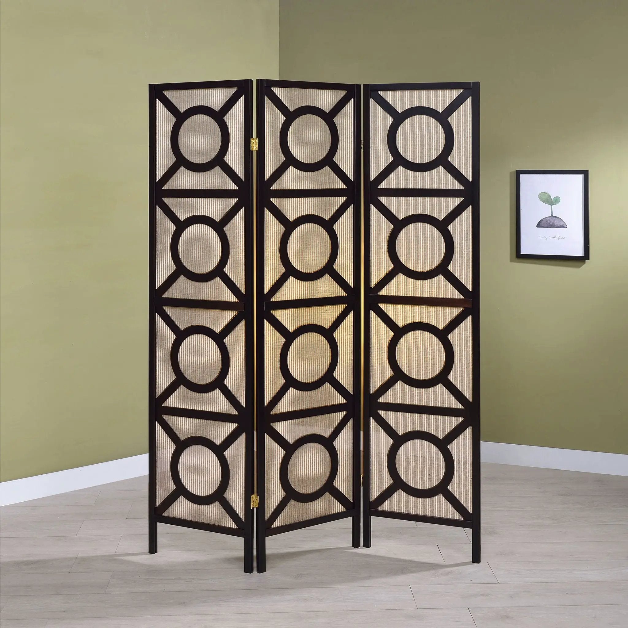 Circle Pattern 3 Panel Folding Screen - Brown by HouseOfZazla