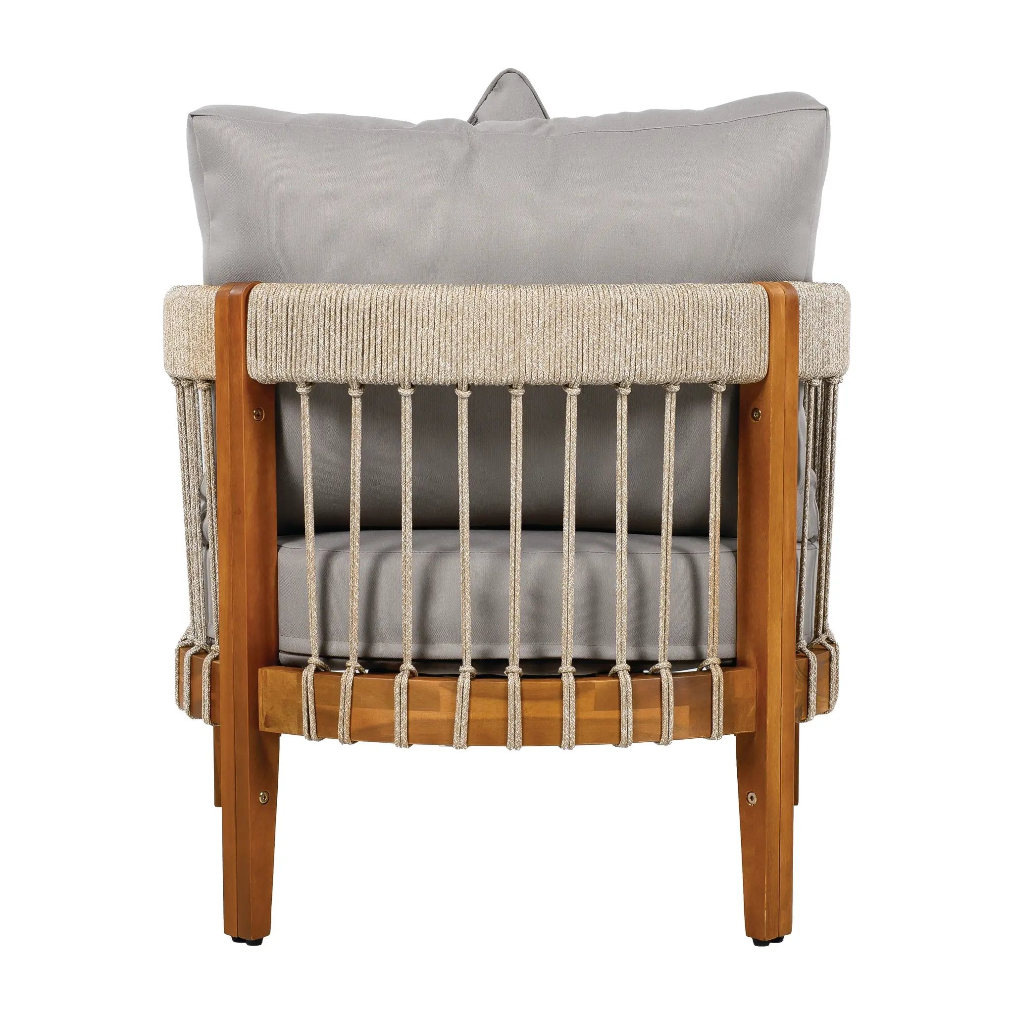 Acacia Wood Outdoor Club Chair with Handwoven Rope Accents & Curved Backrest by HouseOfZazla