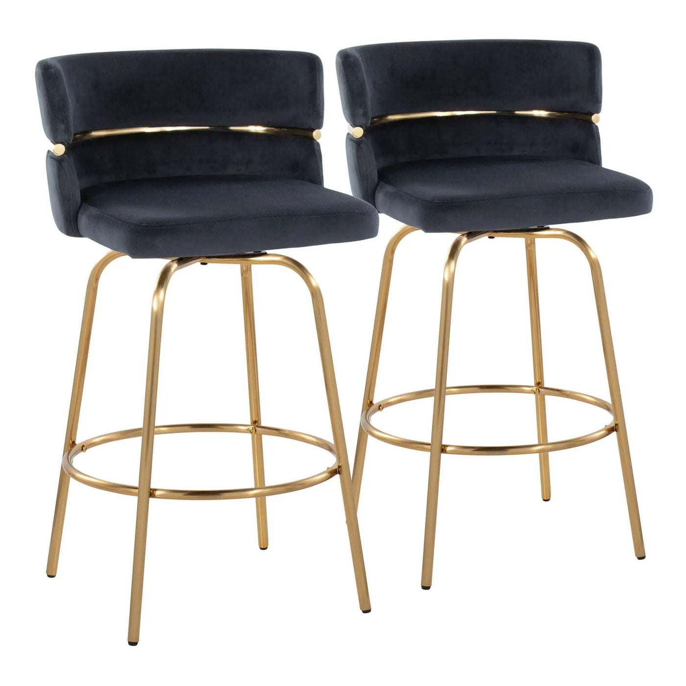 Cinch - Glam / Art Deco Fixed Height Counter Stool With Swivel With Round Footrest (Set of 2) by HouseOfZazla