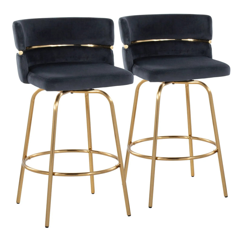 Cinch - Glam / Art Deco Fixed Height Counter Stool With Swivel With Round Footrest (Set of 2) by HouseOfZazla