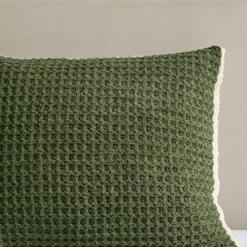 3 Pieces Full/Queen Waffle Knit Chenille Comforter Set in Olive, photo 10 of 10