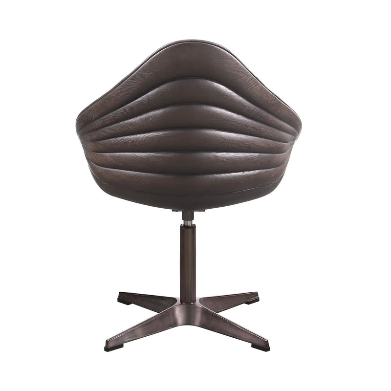 Pipino - Top Grain Leather Accent Chair With Swivel - Antique Ebony by HouseOfZazla