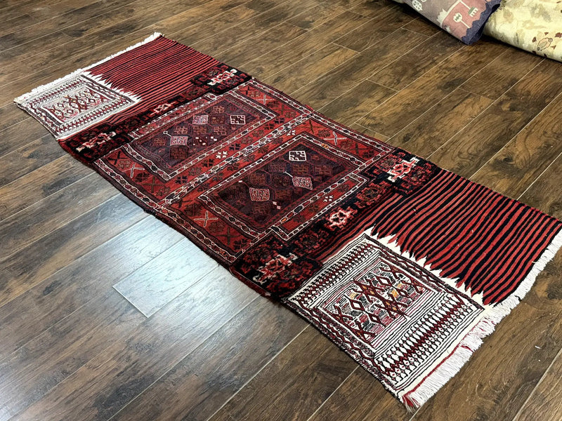 Persian Tribal Nomadic Saddle Cover Rug, Antique, Handmade, Wool, Red Ivory Black, Collectible, Shahsavan by Jewel Rugs
