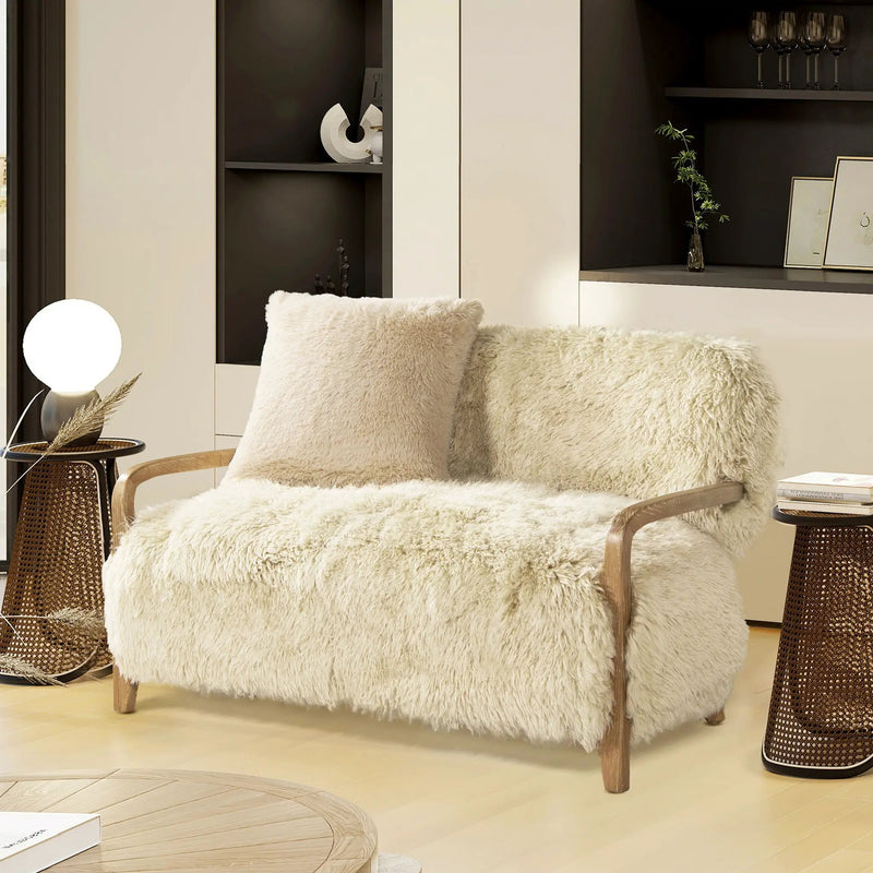 Enchante - Sheepskin Accent Loveseat - Taupe / Natural by HouseOfZazla