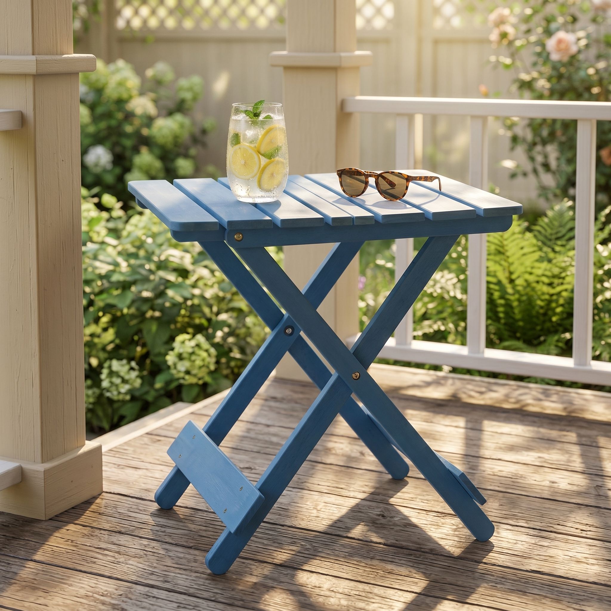 Folding Square Table For Backyard - Blue by HouseOfZazla
